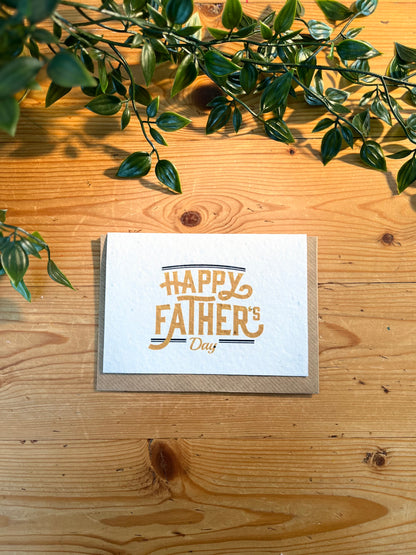 Paper Seed Card - Happy Father's Day GoldPaper Seed Card - Happy Father's Day Gold"Handmade, packed full of bee friendly flower seeds and made from 100% Pre-consumer recycled cotton"
Our seed paper cards are made here at Scribe and Grow using seedScribe & GrowScribe & GrowPaper Seed Card - Happy Father'