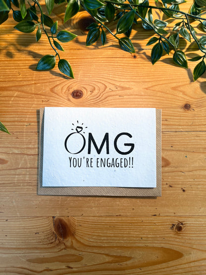 Paper Seed Card - OMG You're EngagedPaper Seed Card - OMG You're Engaged"Handmade, packed full of bee friendly flower seeds and made from 100% Pre-consumer recycled cotton"
Our seed paper cards are made here at Scribe and Grow using seedScribe & GrowScribe & GrowPaper Seed Card - OMG