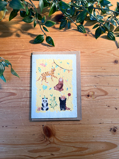 Paper Seed Card - Jungle AnimalsPaper Seed Card - Jungle Animals"Handmade, packed full of bee friendly flower seeds and made from 100% Pre-consumer recycled cotton"
Our seed paper cards are made here at Scribe and Grow using seedScribe & GrowScribe & GrowPaper Seed Card - Jungle Animals