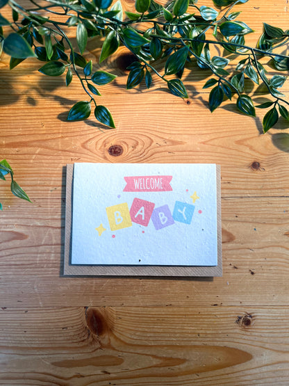 Paper Seed Card - Welcome BabyPaper Seed Card - Welcome Baby"Handmade, packed full of bee friendly flower seeds and made from 100% Pre-consumer recycled cotton"
Our seed paper cards are made here at Scribe and Grow using seedScribe & GrowScribe & GrowPaper Seed Card -