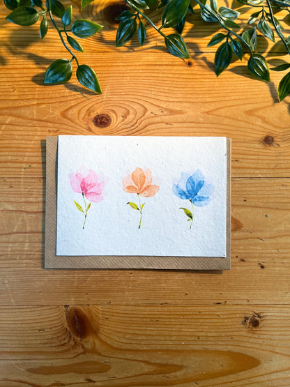 Paper Seed Card - Watercolour FlowersPaper Seed Card - Watercolour Flowers"Handmade, packed full of bee friendly flower seeds and made from 100% Pre-consumer recycled cotton"
Our seed paper cards are made here at Scribe and Grow using seedScribe & GrowScribe & GrowPaper Seed Card - Watercolour Flowers