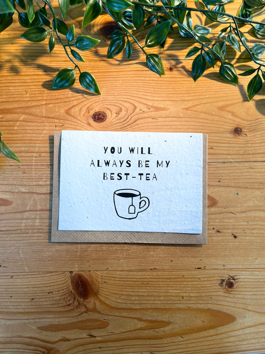 Paper Seed Card - You Will Always Be My Best TeaPaper Seed Card - You Will Always Be My Best Tea"Handmade, packed full of bee friendly flower seeds and made from 100% Pre-consumer recycled cotton"
Our seed paper cards are made here at Scribe and Grow using seedScribe & GrowScribe & GrowPaper Seed Card -