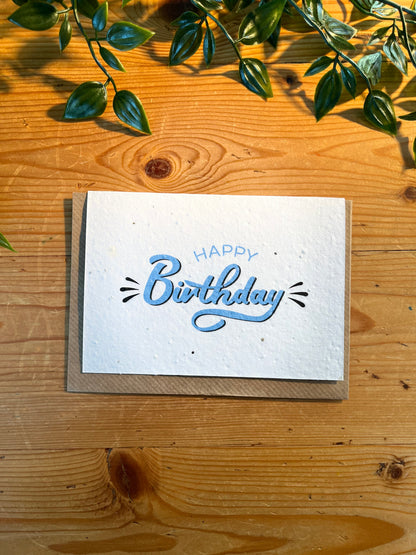 Paper Seed Card - Happy Birthday BluePaper Seed Card - Happy Birthday Blue"Handmade, packed full of bee friendly flower seeds and made from 100% Pre-consumer recycled cotton"
Our seed paper cards are made here at Scribe and Grow using seedScribe & GrowScribe & GrowPaper Seed Card - Happy Birthday Blue