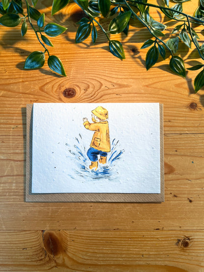 Paper Seed Card - Puddles by Shona HuttonPaper Seed Card - Puddles by Shona Hutton"Handmade, packed full of bee friendly flower seeds and made from 100% Pre-consumer recycled cotton"
Our seed paper cards are made here at Scribe and Grow using seedScribe & GrowScribe & GrowPaper Seed Card - Puddles