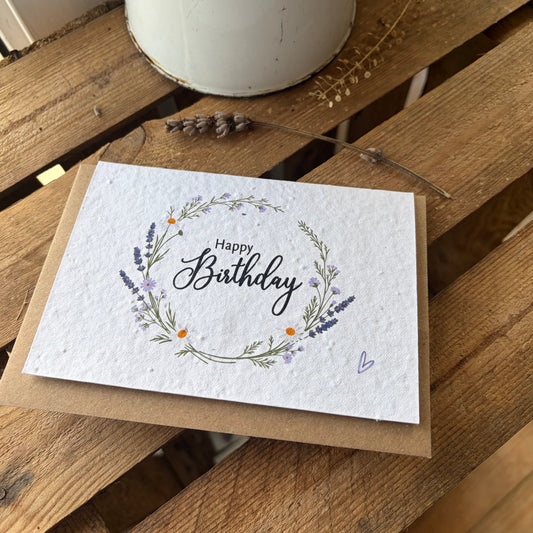 Happy Birthday lavender wreath-  Plantable Seed Card