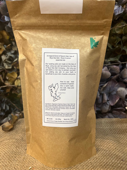Skye Natural Skincare Bath Salts - AwakenBath SaltsSkye Natural Skincare Bath Salts - AwakenA magical blend of Epsom Salt, Isle of Skye Sea Salt, Rose Geranium &amp; Lemon essential oils.
Our soaking salts are made on the Isle of Skye, using sea salt harvesScribe & GrowScribe & GrowSkye Natural Skincare Bath Salts - Awaken