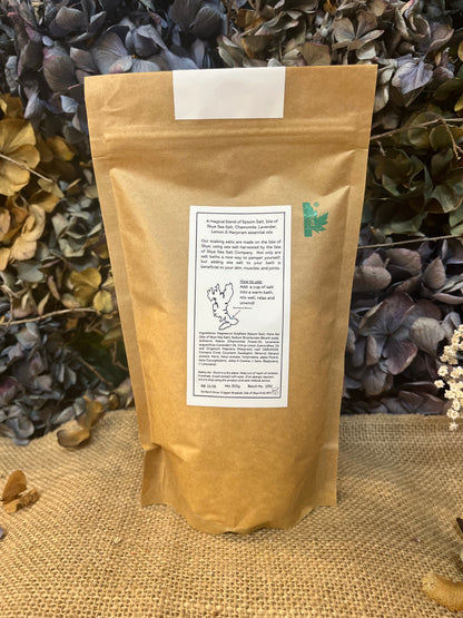 Skye Natural Skincare Bath Salts - UnwindBath SaltsSkye Natural Skincare Bath Salts - UnwindA magical blend of Epsom Salt, Isle of Skye Sea Salt, Chamomile, Lavender, Lemon &amp; Marjoram essential oils
Our soaking salts are made on the Isle of Skye, using Scribe & GrowScribe & GrowSkye Natural Skincare Bath Salts - Unwind
